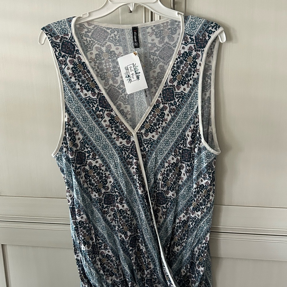 Blue and White Sleeveless Top